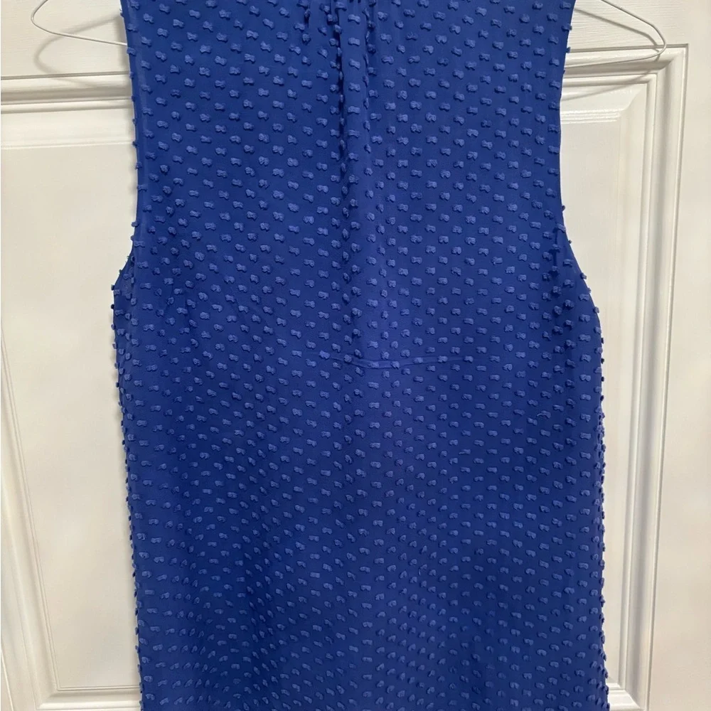 J.Crew Silk Clip Dot Sleeveless Ruffle Blouse Size 4 Royal Blue - Picture 4 of 5
